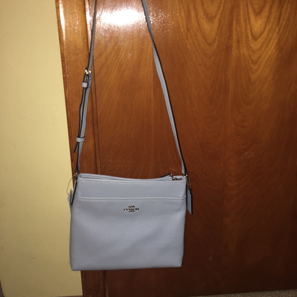 Coach cross body light blue pebble leather